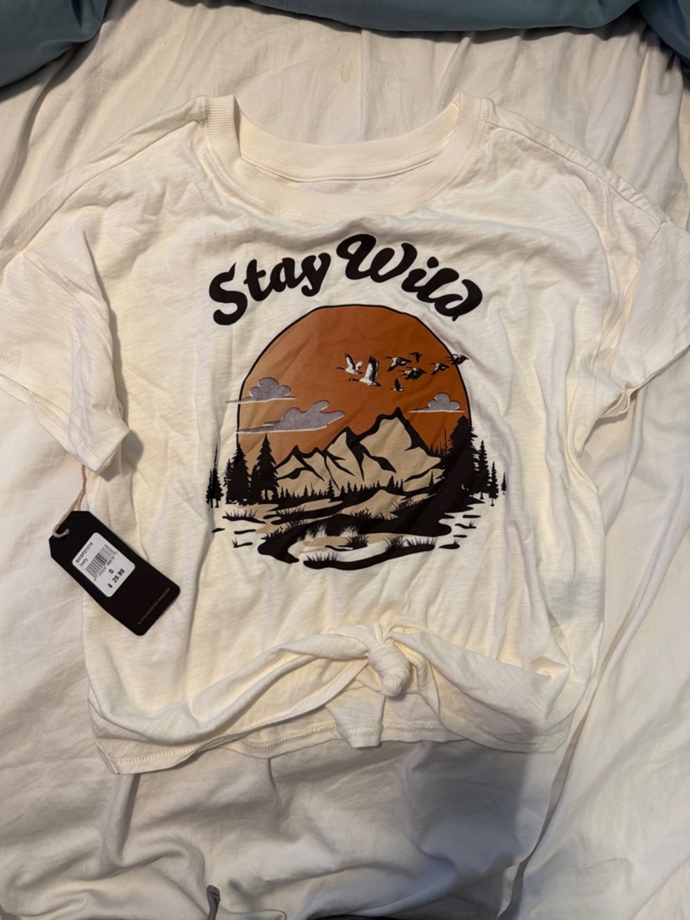 Shyanne Stay Wild Short Sleeve Tee in Cream with Brown Graphic